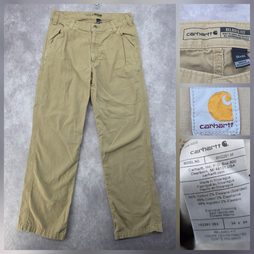 Carhartt Mens Rugged Flex Relaxed Fit Canvas Work Pants Tan 34x34 102291